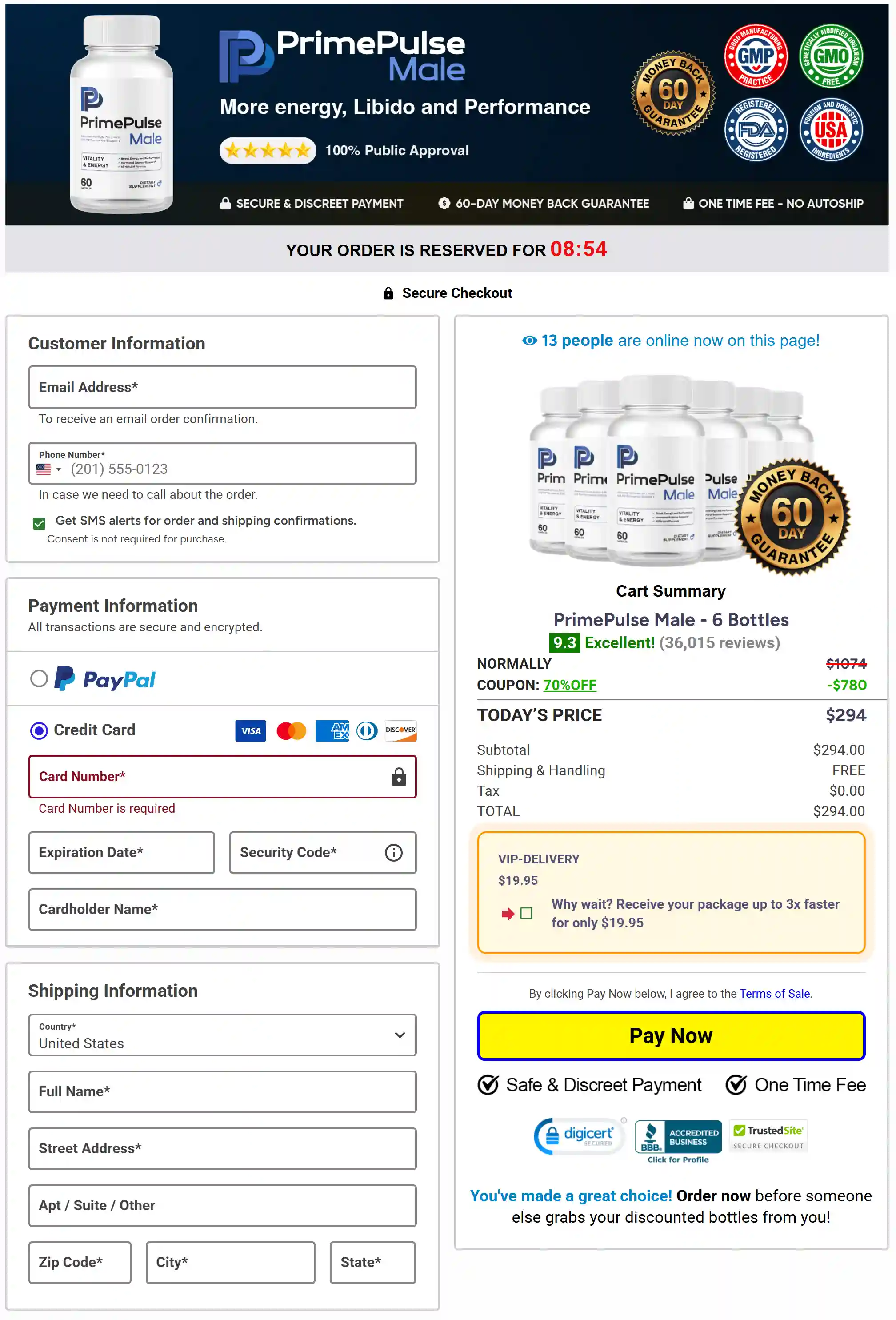Secure PrimePulse Male capsule checkout page